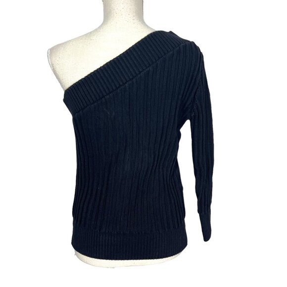FRAME Black Ribbed One Shoulder Long Sleeve Top Medium - Picture 3 of 8